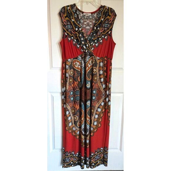 Moa Moa Women 2x plus size floor length dress orange/brown - Picture 1 of 8